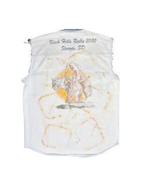 Vintage Y2K Biker Design 2000 Sturgis Distressed Button-Down Vest - Size Large